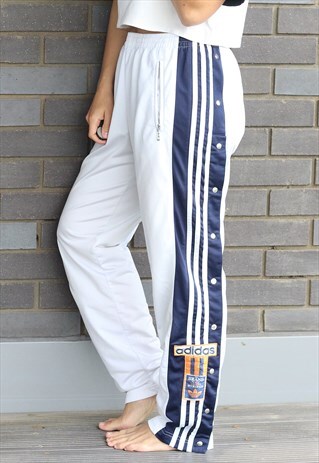 VINTAGE 1990S RARE ADIDAS WHITE POPPERS 3 STRIPE TRACK PANTS