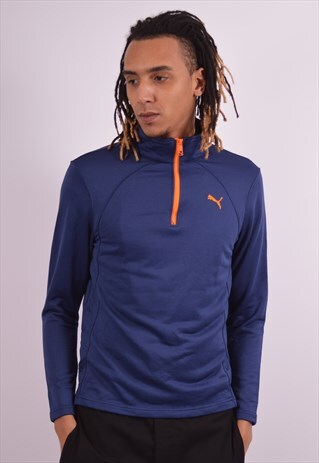 PUMA MENS VINTAGE TOP LONG SLEEVE SMALL NAVY BLUE 90S