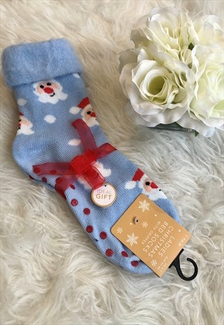 Christmas Blue Santa Slipper Socks