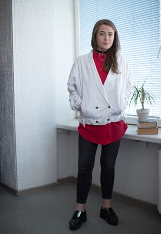 VINTAGE 80'S WHITE DOUBLE BREASTED COTTON JACKET