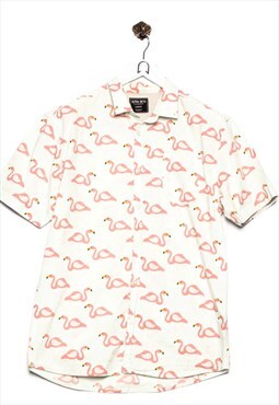 Vintage Alpha Beta Hawaiian Shirt Flamingo Look Pink/Tuerkis