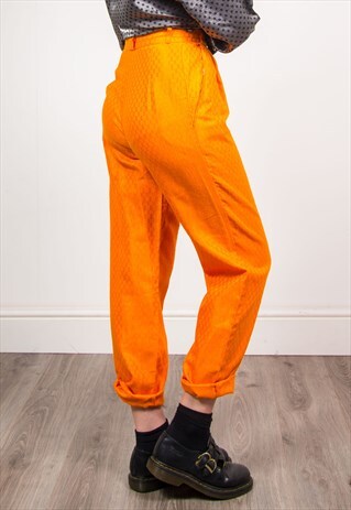 VINTAGE 90'S SHINY ORANGE PATTERN HIGH WAIST TROUSERS