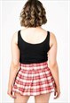 RED & WHITE TARTAN CHECK HIGH WAIST PLEATED ALINE MINI SKIRT