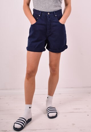 WOMENS VINTAGE DENIM SHORTS W26 NAVY BLUE 90S
