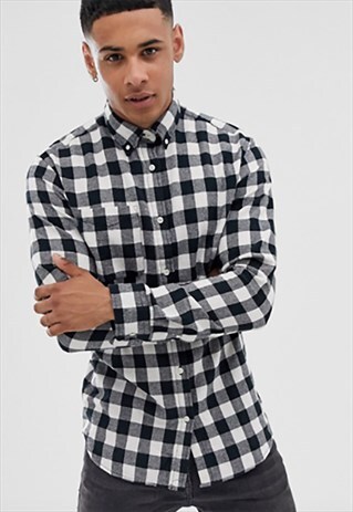 ESSENTIAL TARTAN BIG CHECKED WASHED OVER SHIRT - WHITE/BLACK