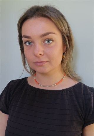ORANGE & SILVER BEADED NECKLACE
