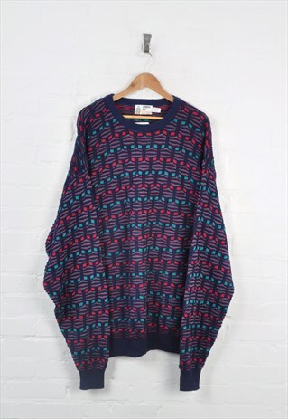 VINTAGE PATTERNED KNITWEAR JUMPER NAVY XXL