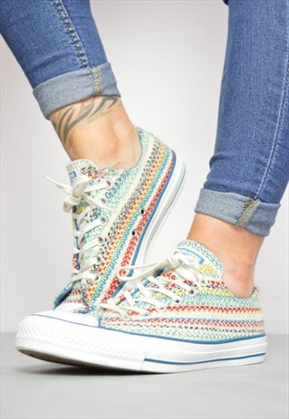 VINTAGE 90S CONVERSE COLOURFUL STRIPED WOVEN OX SHOES RETRO