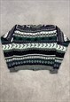 VINTAGE ABSTRACT KNITTED CARDIGAN PATTERNED GRANDAD SWEATER