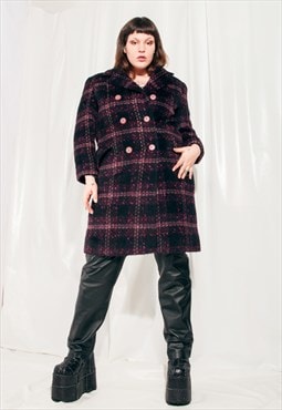 Vintage Wool Coat 60s Mod Plaid Checked Warm Winter Coat