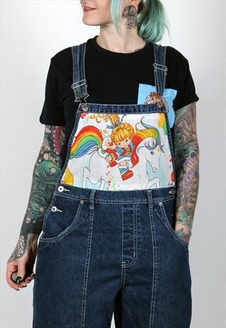 REWORKED 80S RAINBOW BRITE DUNGAREE SHORTS