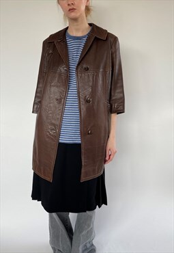 Vintage 70s Brown Short Sleeve Leather Jacket Size S/M