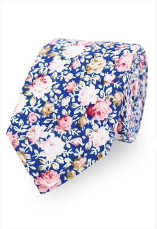 BLUE COTTON FLORAL WEDDING TIE