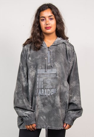 90'S VINTAGE ACID WASH GREY PULLOVER QUARTER ZIP JACKET