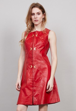 VINTAGE 1960'S RED LEATHER A- LINE DRESS