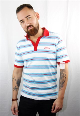 VINTAGE STRIPED SPORT POLO LOGO PRINTED SHIRT