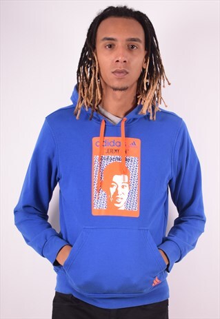 ADIDAS MENS VINTAGE HOODIE JUMPER LARGE BLUE 90S