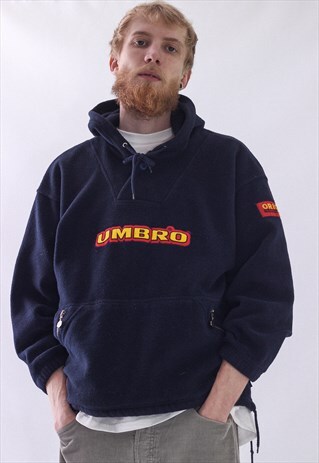 VINTAGE MENS UMBRO BIG LOGO FLEECE HOODIE