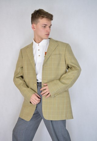 VINTAGE CREAM COLOUR CHECKERED PARTY BLAZER