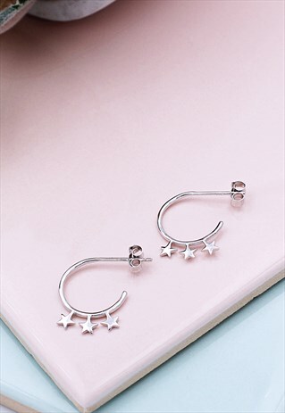STERLING SILVER STAR STUD HOOP EARRINGS