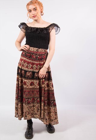 VINTAGE 90'S ELEPHANT PRINT HIPPIE WRAP SKIRT