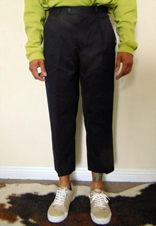 90S MINIMALIST TEXTURED BLUE CROPPED PLEATED TROUSERS 30