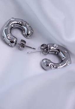 Silver crystal hoop earrings 