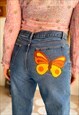 RE-WORKED PAINTED ORANGE BUTTERFLY MOM STYLE JEANS - M/L