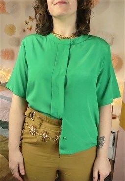 Vintage 90s Bright Green Smart Monochrome Shirt Blouse Top