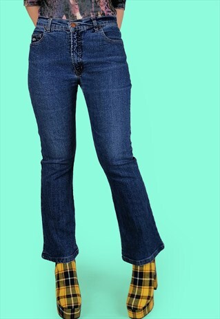VINTAGE 90'S PIGDOG FLARED SKINNY BLUE DENIM JEANS