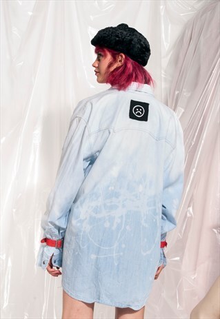 VINTAGE DENIM SHIRT 90S REWORKED SAD FACE PATCH TIE-DYE TOP
