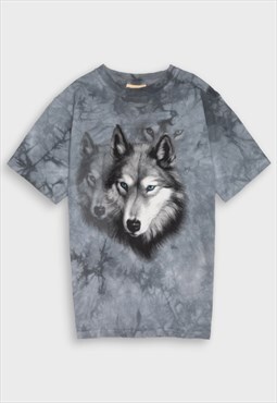 Wolf print '90s grey marbled t-shirt