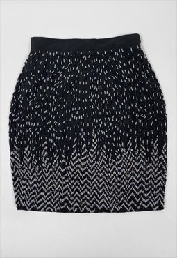 80's Deadstock Ladies Beaded Black Grey Pencil Skirt