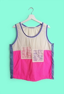  Vintage 80's Festival Vest Top Colour-block Pink White