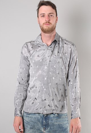 VINTAGE 80'S SHINY DISCO LONG SLEEVE SHIRT MEDIUM