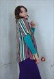 VINTAGE 80'S COOL PEACE STRIPPED FUNKY BLOUSE SHIRT RAINBOW