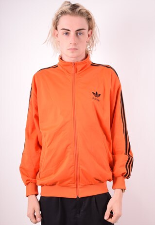 ADIDAS MENS VINTAGE TRACKSUIT TOP JACKET LARGE ORANGE 90S