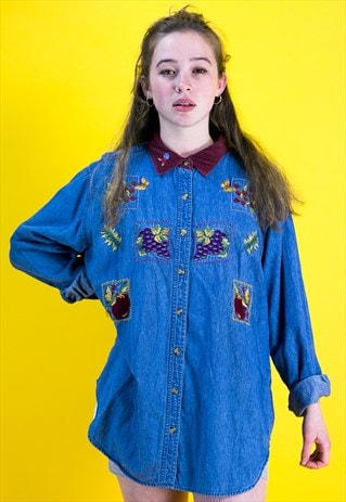 VINTAGE 80S EMBROIDERED DENIM SHIRT