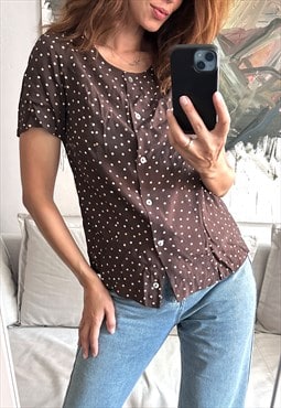 80s Brown Polka Dot Top - M