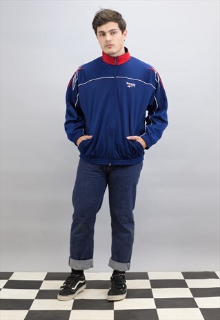 VINTAGE NAVY REEBOK TRACK JACKET WITH EMBROIDERED LOGO'S