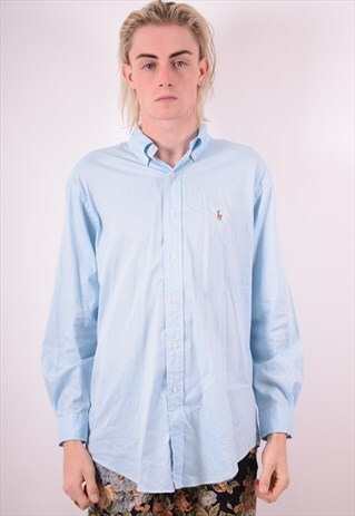 RALPH LAUREN MENS VINTAGE SHIRT MEDIUM BLUE 90S