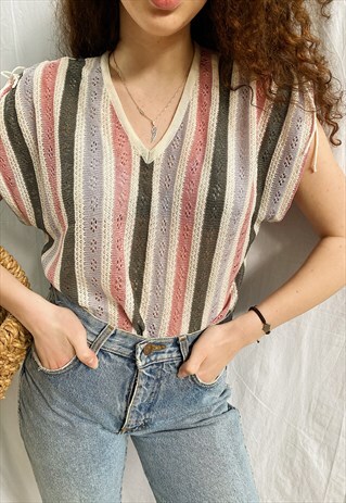 VINTAGE 70S MOD COUTRYSIDE KNIT HAUTE BOHEME BLOUSE TOP