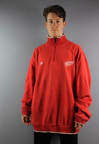 VINTAGE NIKE NHL DETROIT RED WINGS 1/4 ZIP SWEATSHIRT IN RED