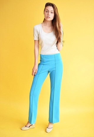 VINTAGE 70'S RETRO BOHO HIPPIE BLUE HIGHWAISTED TROUSERS