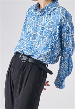 Men's Bat sleeve design Blue floral shirt AW vol.2