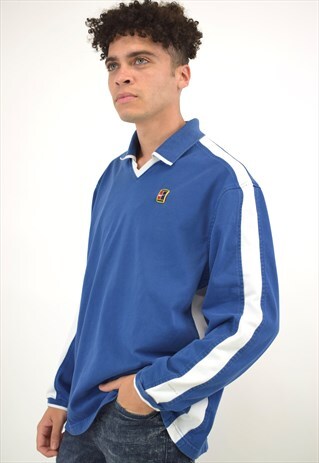 VINTAGE 90S NIKE BLUE WHITE POLO FOOTBALL SWEATER