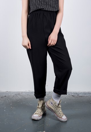 VINTAGE 1990S BLACK HIGH-WAISTED TROUSERS