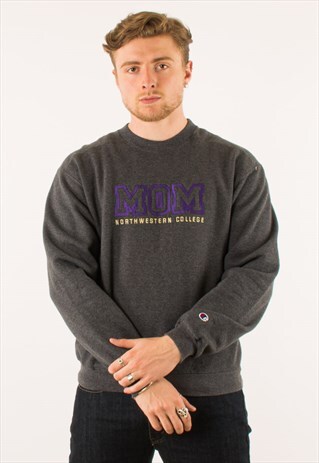 VINTAGE GREY COLLEGE CHAMPION CREWNECK SWEATSHIRT