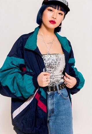 VINTAGE 90'S COLOUR BLOCK STRIPE SHELL JACKET