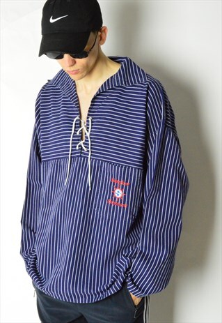 VINTAGE 90S BLUE STRIPED LONG SLEEVE SHIRT